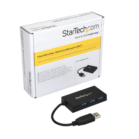 STARTECH 4 Port USB 3.0 Hub - USB Type-A met 3x USB-A en 1x USB-C Poorten (SuperSpeed 5Gbps), USB Busvoeding