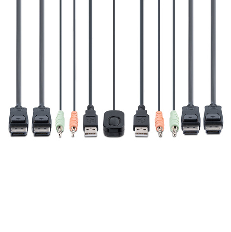 STARTECH 2-Port Dual-Monitor DisplayPort Cable KVM Switch, 4K 60Hz, Compact KVM with 5ft/1.5m