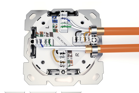 DIGITUS CAT 6A klasse EA aansluitdoos, afgeschermd 2x RJ45, LSA, zuiver wit, inbouw, 8 richtingen
