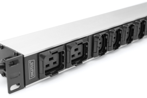 DIGITUS 1U aluminium PDU, Rack Mount, 8 x C13, 2 x C19 16A, 230VAC, 50/60Hz, IEC C20 plug - 3600 VA