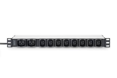 DIGITUS 1U aluminium PDU, Rack Mount, 8 x C13, 2 x C19 16A, 230VAC, 50/60Hz, IEC C20 plug - 3600 VA