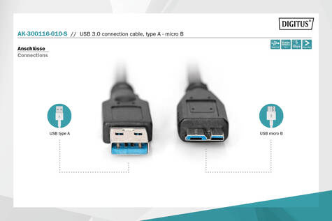 DIGITUS USB 3.0 connection cable - USB Type-A/Micro USB Type-B - 1 m