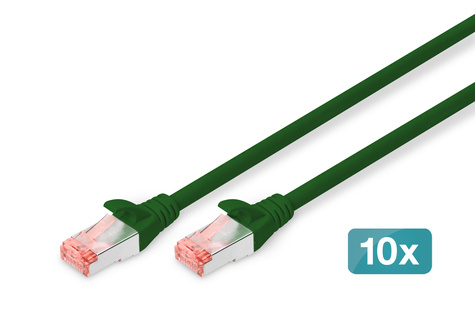 DIGITUS CAT 6 S-FTP patchkabel, koper, LSZH AWG 27/7, lengte 0,25 m, 10 stuks, kleur groen