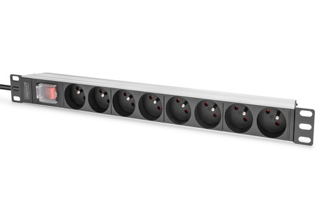 DIGITUS DIGITUS 1U aluminium PDU, rackmontage, 8x CEE 7/5 nominaal vermogen: 16A, 4000W, 250VAC 50/60Hz,