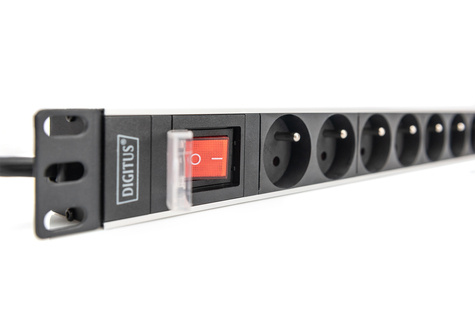 DIGITUS 1U aluminium PDU, rackmontage, 8x CEE 7/5 nominaal vermogen: 16A, 4000W, 250VAC 50/60Hz,