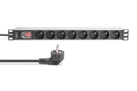 DIGITUS 1U aluminium PDU, rackmontage, 8x CEE 7/5 nominaal vermogen: 16A, 4000W, 250VAC 50/60Hz,