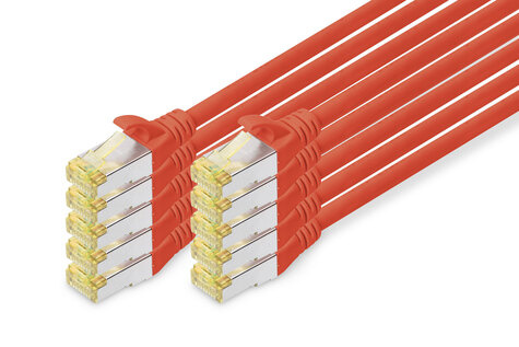 DIGITUS CAT 6A S-FTP patchkabel, koper, LSZH AWG 26/7, lengte 1 m, 10 stuks, kleur rood