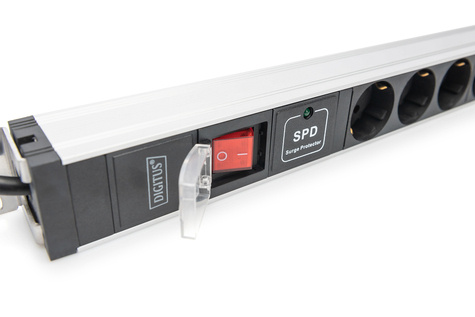 DIGITUS 1U aluminium PDU, kastmontage, 12x aardingscontact 16A, 230VAC, 50/60Hz, overspanningsbeveiliging, schakelaar