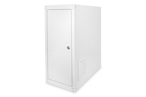 DIGITUS Computer case with levelling feet, 670x300x650 mm inner dim. 581x292x550mm, glass door, fan, RAL7035