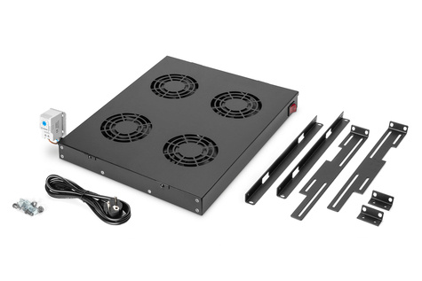 DIGITUS Ventilatoreenheid voor montage op 483 mm (19") 4 ventilatoren, thermostaat, schakelaar, zwart (RAL 9005)