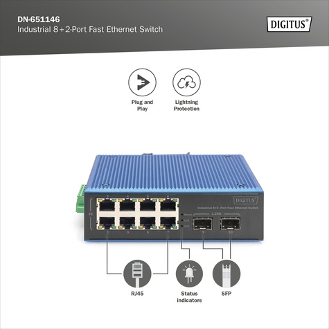 DIGITUS Switch Digitus Fast Ethernet Industrial 8+2