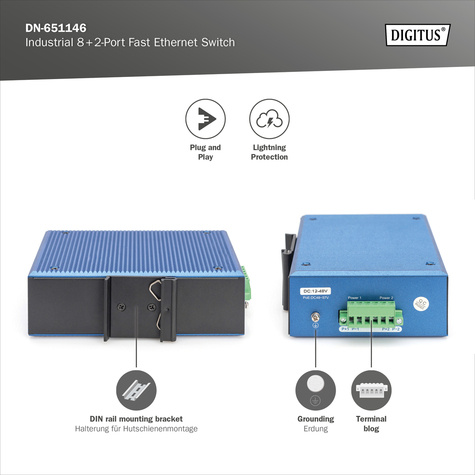 DIGITUS Switch Digitus Fast Ethernet Industrial 8+2