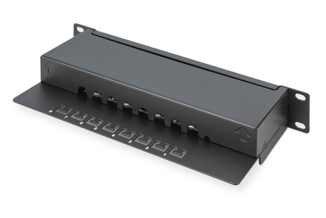 DIGITUS CAT 6, klasse E Patch Paneel, afgeschermd, 8-poorts RJ45 8P8C, LSA, 1HE, 254 mm(10")rack mount, zwart