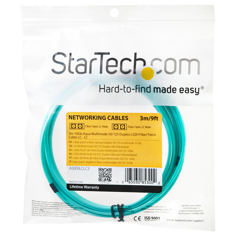 STARTECH 3m Fiber Optic Cable - 10 Gb Aqua - Multimode Duplex 50/125 - LSZH - LC/LC - OM3