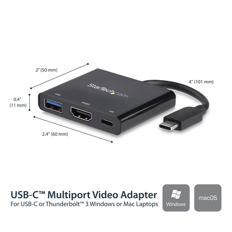 STARTECH USB-C to HDMI Adapter - 4K 30Hz - Thunderbolt 3 Compatible - with Power Delivery (USB PD)