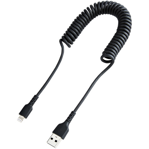 STARTECH 1m USB A naar Lightning Kabel, Zwart, MFi Gecertificeerd, iPhone Lader Spiraalkabel, Duurzame Aramidevezels