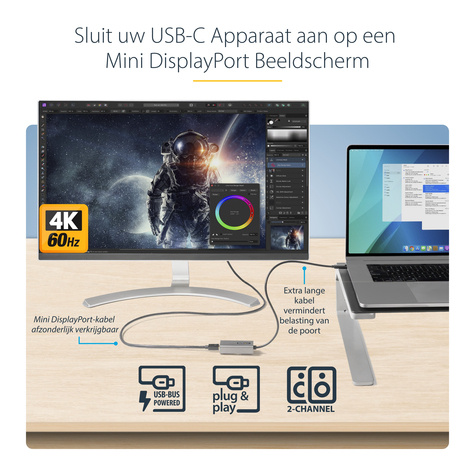 STARTECH USB C naar Mini DisplayPort Adapter - 4K 60Hz USB-C naar mDP Adapter Dongle