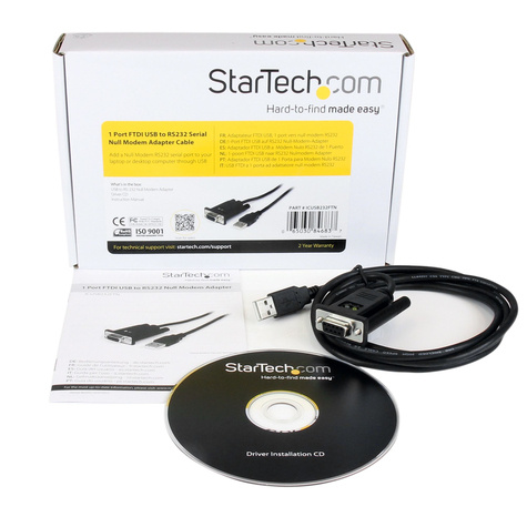STARTECH 1-poort USB naar Nulmodem RS232 DB9 Seriële DCE Verloopkabel met FTDI - Seriële adapter - USB 2.0 - RS-232 - zwart