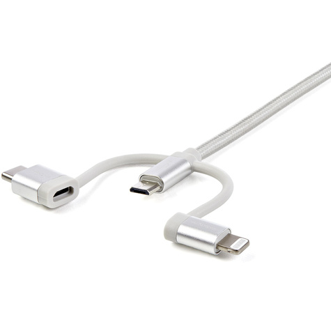 STARTECH 1m USB oplaadkabel - gevlochten - zilver - 3 in 1 laadkabel - USB naar Lightning / Micro USB / USB C kabel