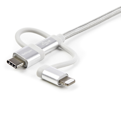 STARTECH 1m USB oplaadkabel - gevlochten - zilver - 3 in 1 laadkabel - USB naar Lightning / Micro USB / USB C kabel
