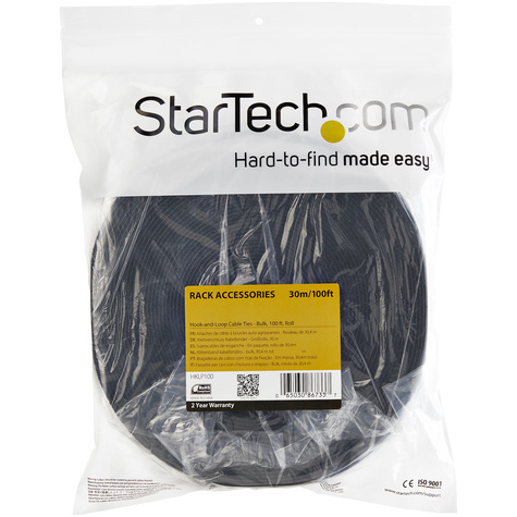 STARTECH Klittenband kabelbinder - 30 m rol - zwart - kabelmanagement - Kabelbindersrol - 30.4 m