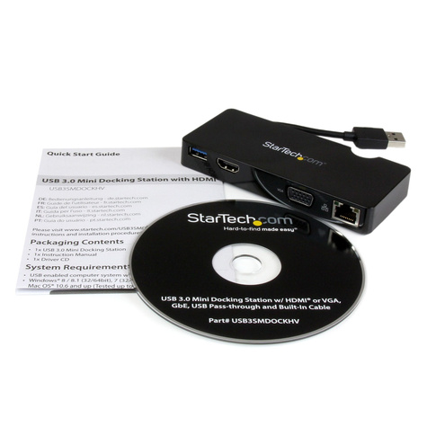 STARTECH Reis docking station voor laptops - HDMI of VGA - USB 3.0 - Dockingstation - USB - HDMI - 1GbE