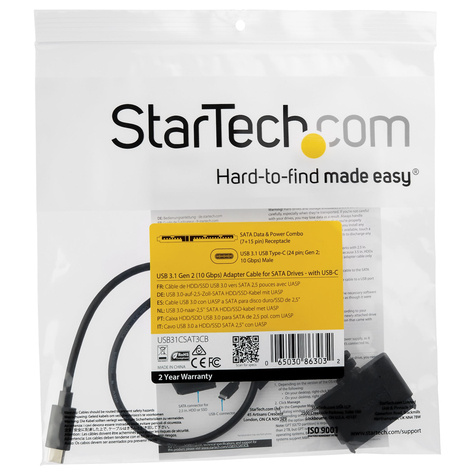 STARTECH USB 3.1 (10Gbps) adapter kabel voor 2,5" SATA schijven - met USB C - SATA I/II/II en UASP ondersteuning