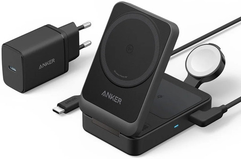 Anker Anker MagGo Magnetic Wireless Charger 15W Foldable 3-in-1 with Charger Bundle Black EU Plug
