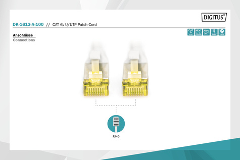 DIGITUS Patchkabel RJ45 U/UTP Cat6A 10.00m grijs m. Hebelschu polybag (tweedekans)