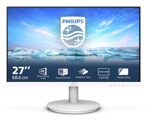 Philips V-line 271V8AW - LED-monitor - 27" - 1920 x 1080 Full HD (1080p) @ 75 Hz - IPS - 250 cd/m� - 1000:1 - 4 ms - HDMI, VGA - luidsprekers - wit met textuur