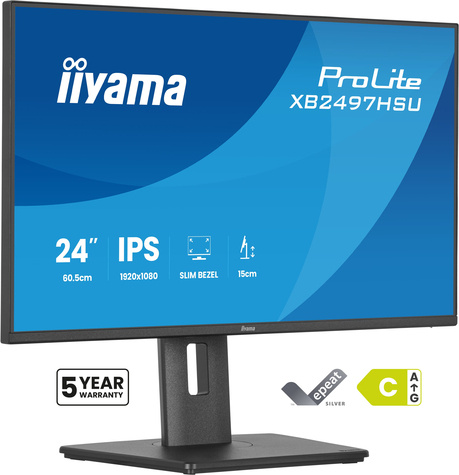 Iiyama 24i IPS-panel 1920x1080@120Hz EyeComfort 15cm Height Adj. Stand 350cd/mSpeakers HDMI DisplayPort 1ms MPRT USB 2x 3.2+2x C