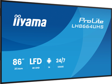 Iiyama 86iWIDE LCD 3840 x 2160 4K UHD IPS panel Metal front bezel Fan-lessSpeakers HDMI(2x)