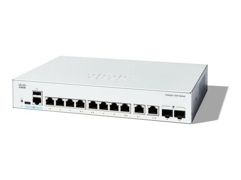 Cisco Catalyst 1200-8T-E-2G - Switch - Gigabit Ethernet - L3 - intelligent - 8 x 10/100/1000 + 2 x combinatie Gigabit SFP/RJ-45 - desktop, rack-uitvoering