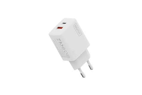 DIGITUS USB oplader, 20W 1x USB-C, 1x USB-A, wit