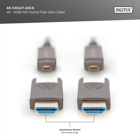 DIGITUS 4K HDMI AOC verbindingskabel HDMI naar HDMI 4Kx2K@60HZ 10m afneembare connector