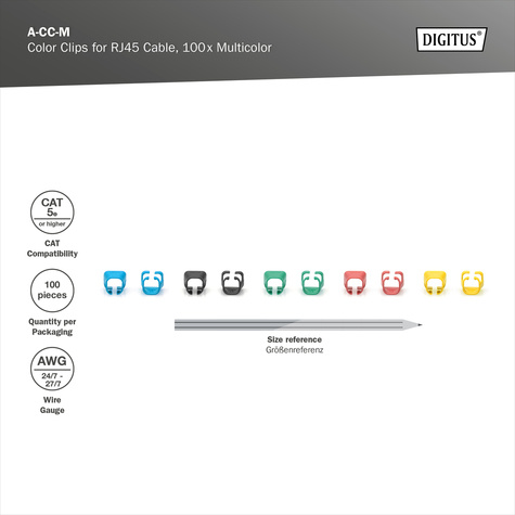 DIGITUS Kleurenclips voor RJ45-kabels Gemengde kleuren, 20 st. x 5 kleuren, afzonderlijke verpakkingen