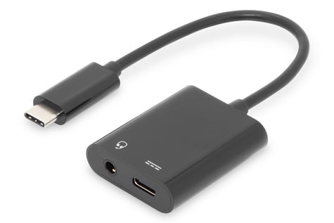 DIGITUS DIGITUS USB type C distributiekabel, type C - 3,5mm+type C St/Bu/Bu, 0,2m, Gen2, 5A, 10GB, Vers. 3.1, bw