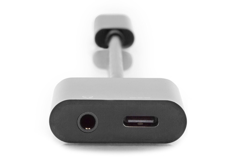 DIGITUS USB type C distributiekabel, type C - 3,5mm+type C St/Bu/Bu, 0,2m, Gen2, 5A, 10GB, Vers. 3.1, bw