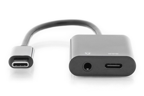 DIGITUS USB type C distributiekabel, type C - 3,5mm+type C St/Bu/Bu, 0,2m, Gen2, 5A, 10GB, Vers. 3.1, bw