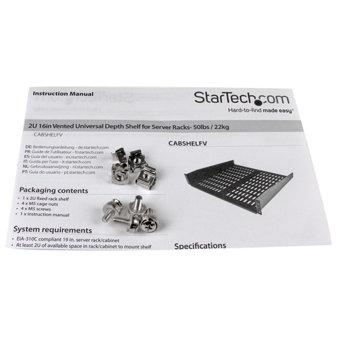 STARTECH 2U 16 inch Universele ventilerende lade voor montage in serverrack / serverkast - 22kg - Rackplank - zwart - 2U - 19