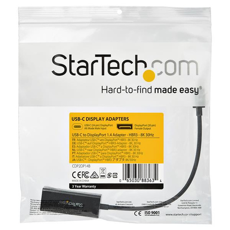 STARTECH USB C to DisplayPort Adapter, 8K/5K/4K USB Type C to DP 1.4 Alt Mode Video Converter