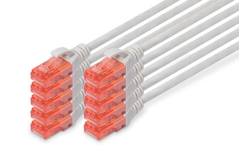 DIGITUS CAT 6 U-UTP patchkabel, koper, LSZH AWG 26/7, lengte 0,5 m, 10 stuks, kleur grijs