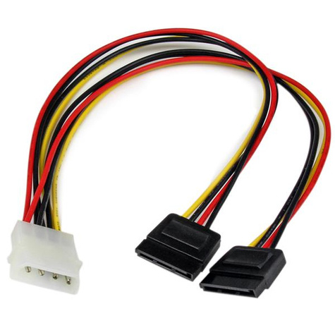 STARTECH 30 cm LP4 naar 2x SATA Voedingskabel Y-adapter - Netspanningsadapter - 4-PIN interne voeding (M) naar SATA-voeding (V)