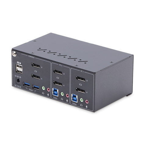 STARTECH 2-Port Dual-Monitor DisplayPort KVM Switch, 4K 60Hz, 2x USB 5Gbps Hub Ports, 2x USB 2.0 HID Ports