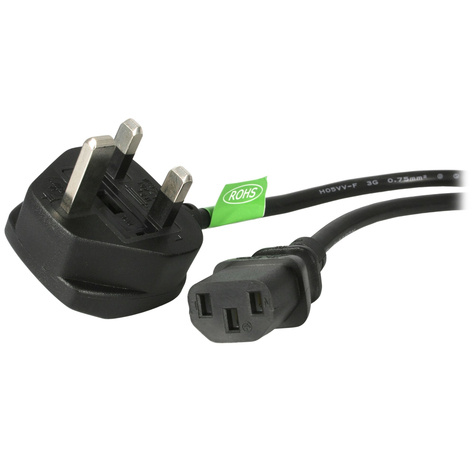 STARTECH STARTECH 1.8m UK Computer Stroomkabel, 18AWG, BS 1363 naar C13, 10A 250V, Zwart, AC Vervangkabel, Kettle Lead / UK Voedingskabel