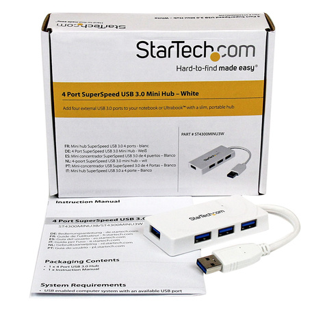 STARTECH Draagbare 4-poorts SuperSpeed USB 3.0 hub - wit - Hub - 4 x SuperSpeed USB 3.0