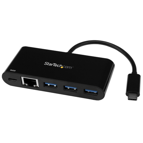 STARTECH USB-C naar Ethernet adapter met 3 poorts USB 3.0 hub en Power Delivery - USB-C GbE network adapter met 3 USB-A poorten