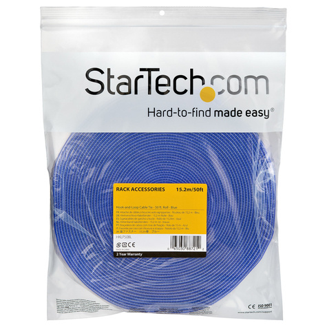 STARTECH Klittenband rol - herbruikbaar en verstelbaar - kabelbinder - blauw (HKLP50BL) - Haak- en lussluiting - 15.24 m - blauw
