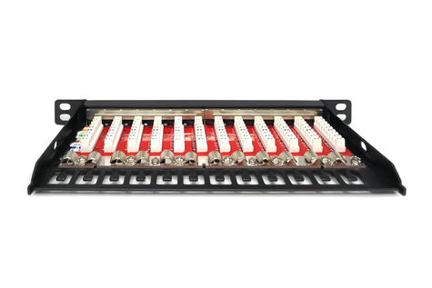 DIGITUS CAT 6A patchpaneel, afgeschermd, 12-poorts 1/2U, 10", rekmontage, zwart RAL 9005