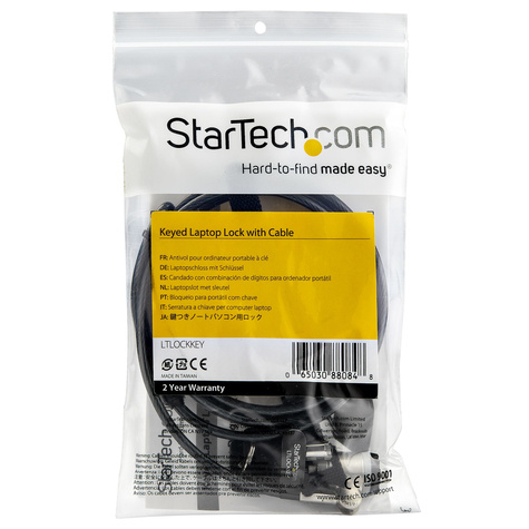 STARTECH Laptopslot met 2m kabel - Push-to-Lock knop - mobiel veiligheidsslot en kabel - sleutelslot - staal - Beveiligingskabelslot - zwart, zilver - 2 m